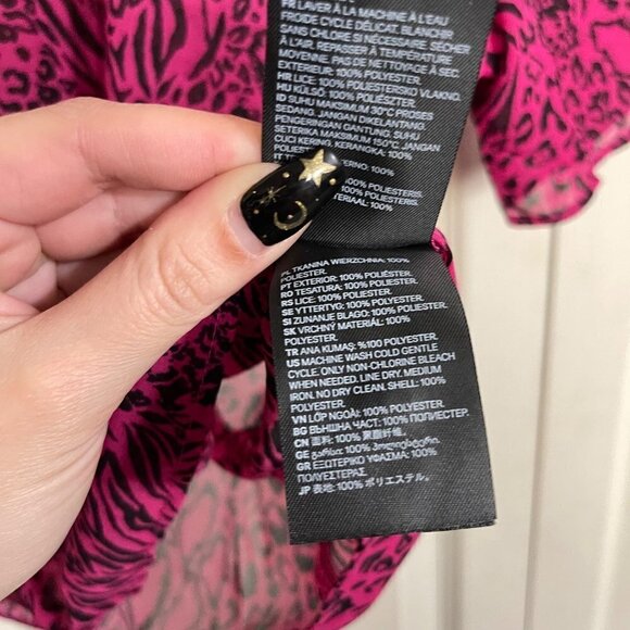 H&M Divided Womens Pink Sheer Mixed Animal Print Zebra Leopard Y2K Blouse Size 4 - Picture 7 of 9